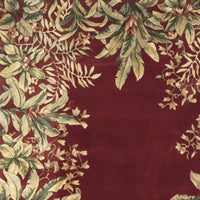 3' x 6' Ruby Tropical Leaves Bordered Wool Indoor Area Rug