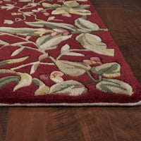 3' x 6' Ruby Tropical Leaves Bordered Wool Indoor Area Rug