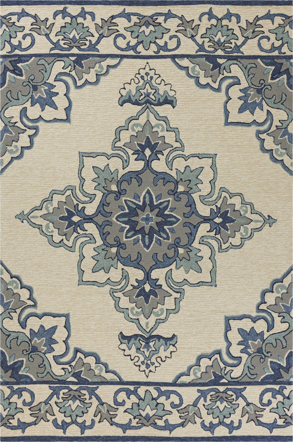 5' x 7'6" UV-treated Polypropelene Ivory-Blue Area Rug