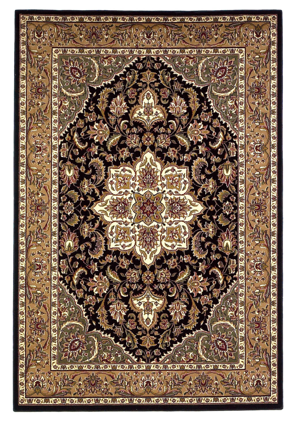 7'7" Round Polypropelene Black-Beige Area Rug