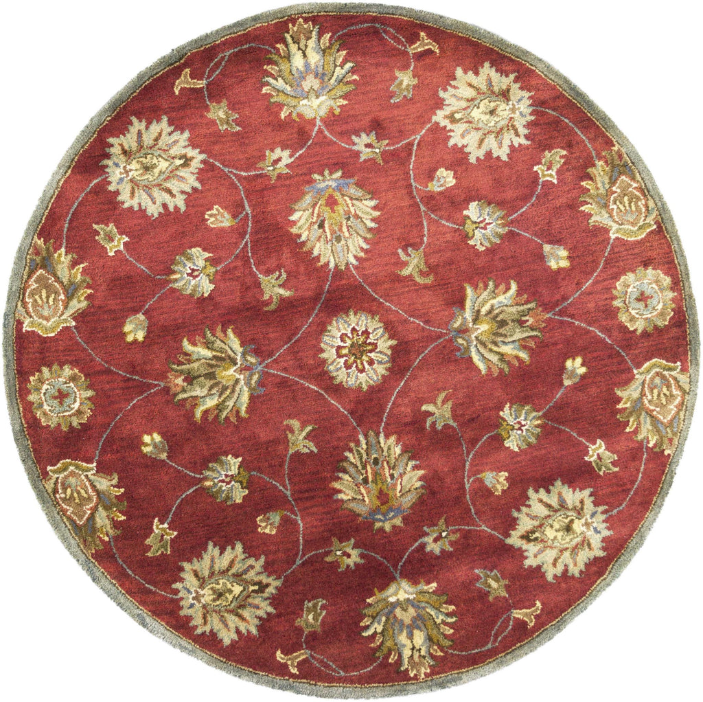 5'6" Round Wool Red Area Rug