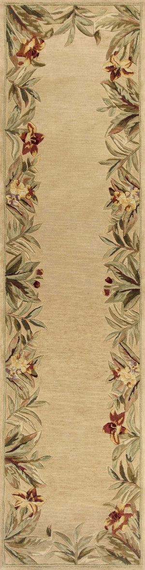 10' Ivory Hand Tufted Bordered Tropical Plants Indoor Runner Rug