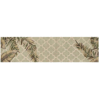 2' x 10' Sage Tropical Leaves Mosaic Wool Indoor Runner Rug