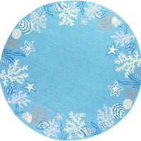 7'6" Round Polyester Sea Blue Area Rug