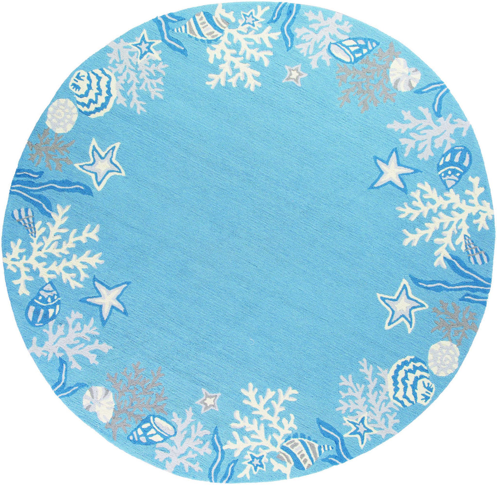 7'6" Round Polyester Sea Blue Area Rug