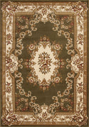 2'X3' Green Ivory Machine Woven Hand Carved Floral Medallion Indoor Accent Rug