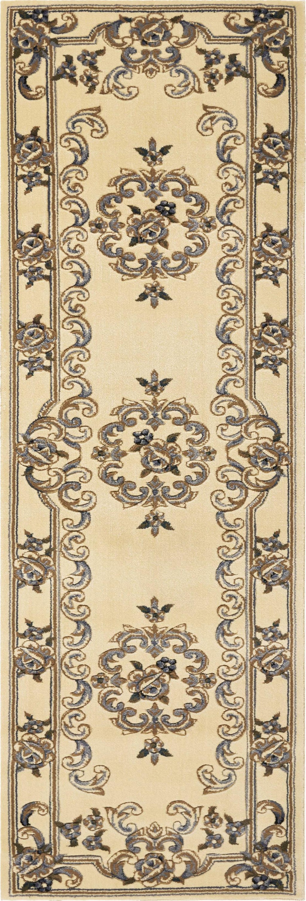 2'2" x 7'11" Runner Polypropelene Ivory-Blue Area Rug