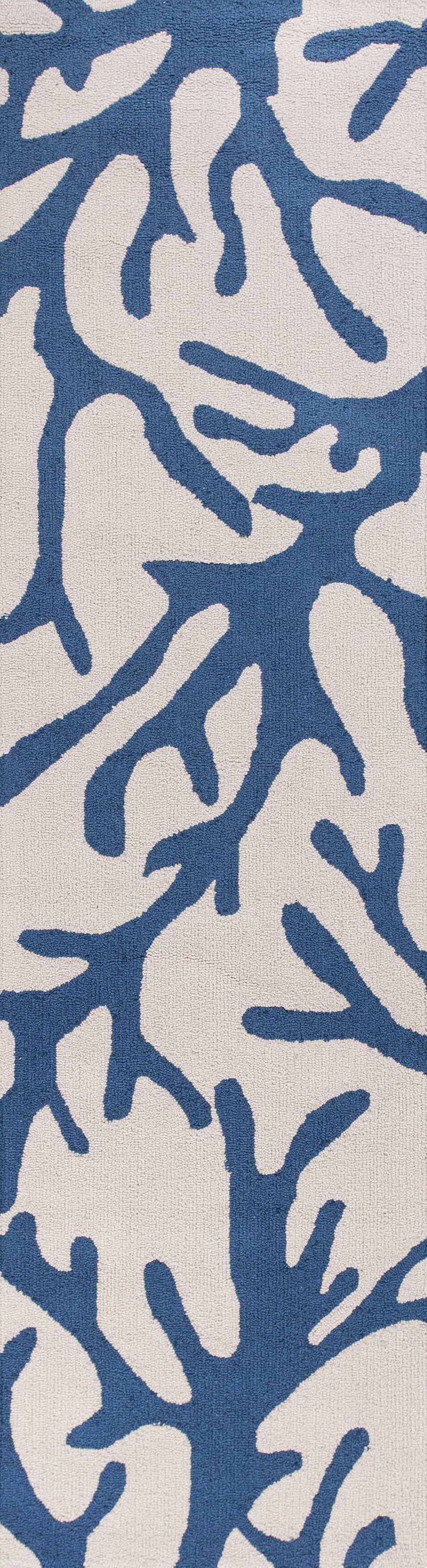 2' x 7'6" Runner Polyester Ivory-Blue Area Rug