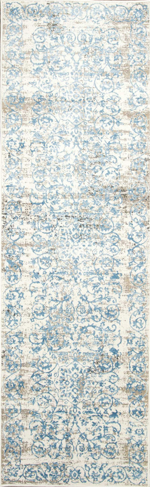 2'2" x 6'11" Runner Polypropelene Ivory-Blue Area Rug