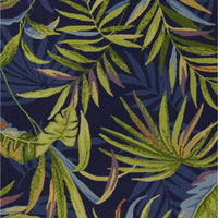 3'x5' Ink Blue Hand Hooked UV Treated Oversized Tropical Leaves Indoor Outdoor Area Rug