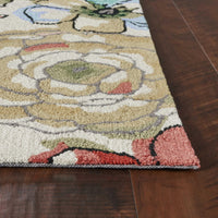 3'x5' Beige Hand Hooked Floral Indoor Area Rug