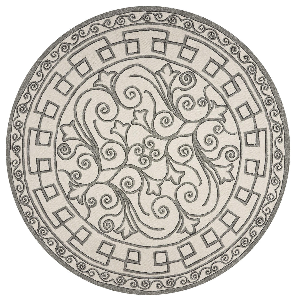 7'6" Round UV-treated Polypropelene Ivory-Grey Area Rug