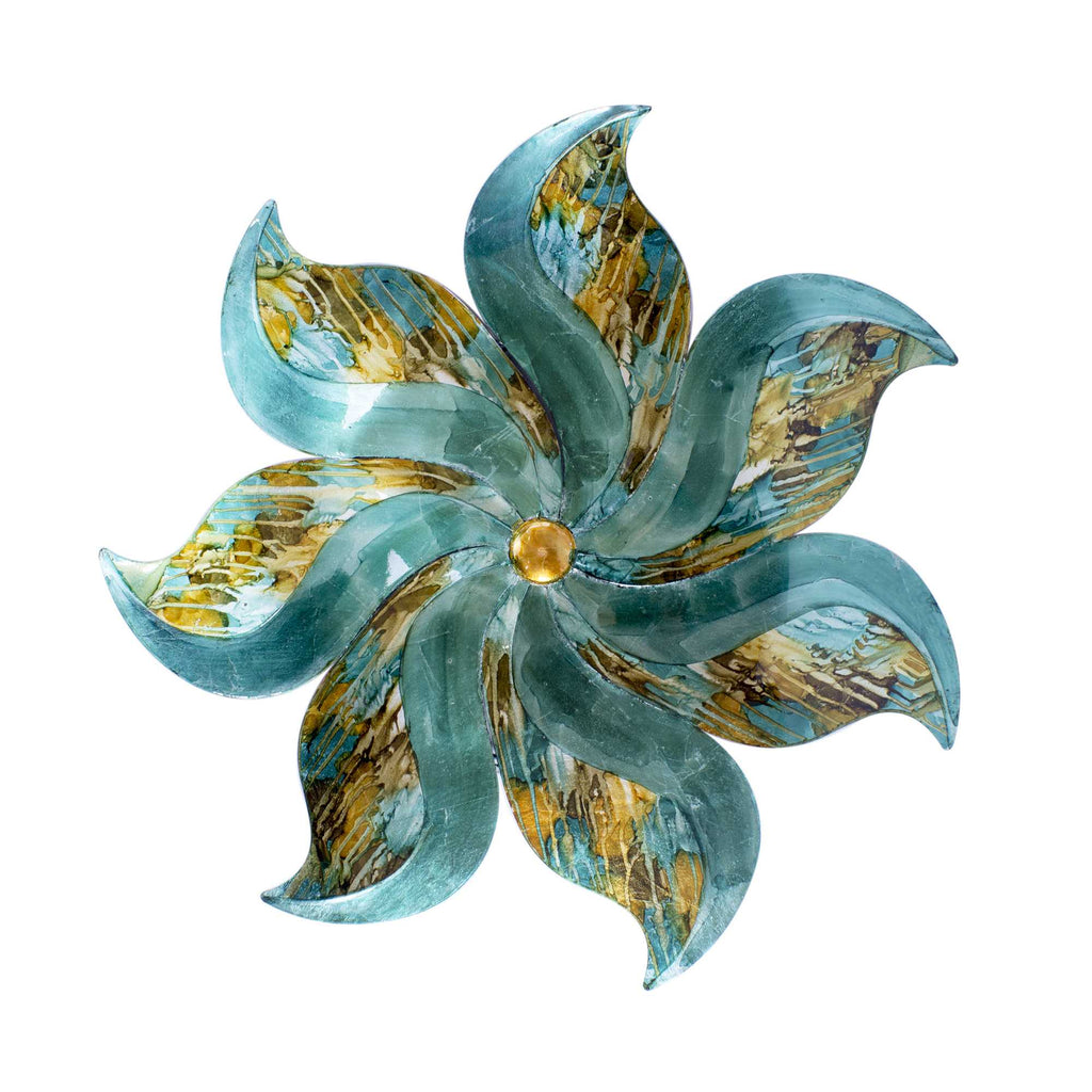 29" X 2" X 29" Turquoise Copper Bronze Metal Large Flower Wall Décor