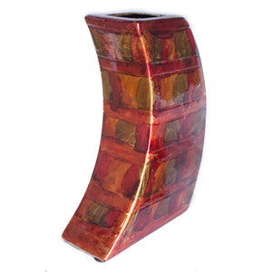 7" X 3" X 10" Copper Red Gold Ceramic Foiled & Lacquered Modern Vase