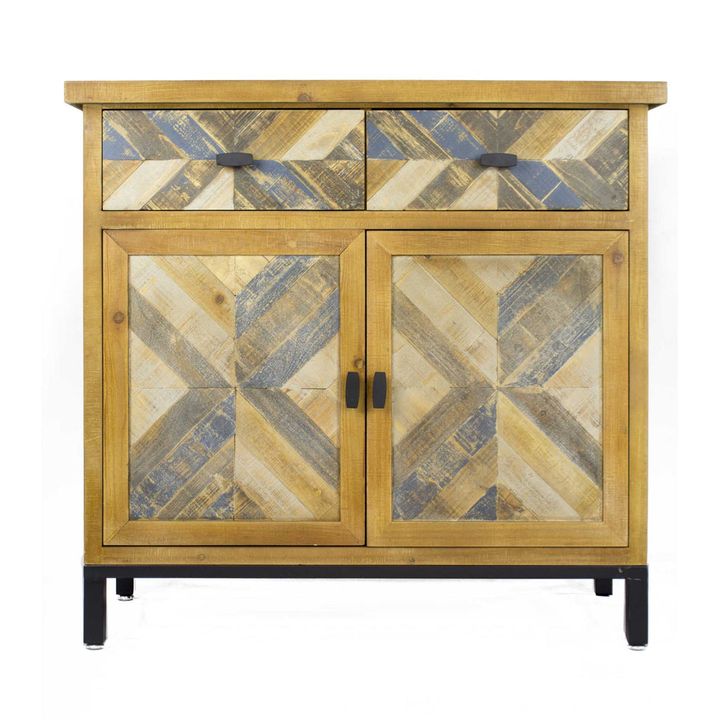 36" X 15" X 34" Elm with Gray Iron Wood MDF 2-Drawer, 2-Door Parquet Sideboard