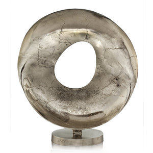 5"x 23.5"x 23.5" Rough Silver Brecha Disc Hole Sculpture
