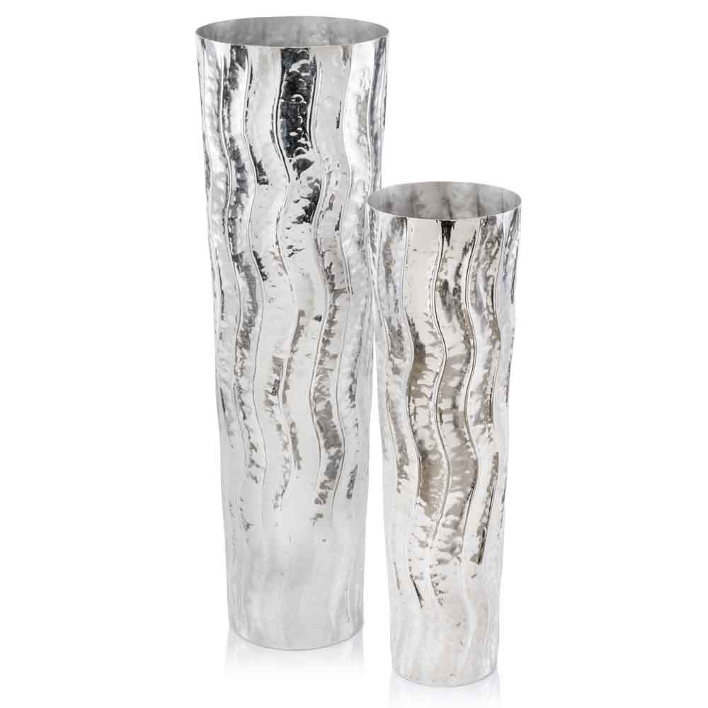 12"x 12"x 40" Ondula Extra Large Silver Floor Vase