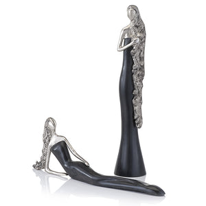 3.5"x 3.5"x 18.5" Black & Silver Rizado Standing Long Hair Lady