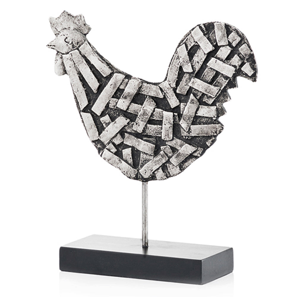 3"x 9.5"x 10.5" Silver & Black Gallo Futurista Strap Rooster