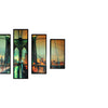 5 Piece Contemporary Wooden Wall Decor with Bridge Imprint, Multicolor