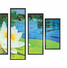 5 Piece Wood Wall Decor with Lotus Flower and Lake Imprint,Multicolor