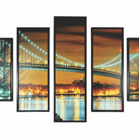 5 Piece Wooden Wall Decor with Bridge Imprint, Multicolor