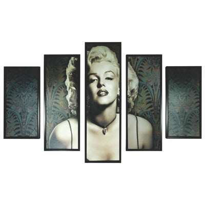 5 Piece Wooden Wall Decor with Marilyn Monroe Portrait,Black and White