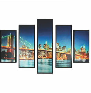 5 Piece Wooden Wall Decor with New York City Bridge, Multicolor