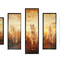 5 Piece Wooden Wall Decor with Running Horses Imprint, Multicolor