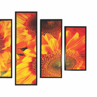 5 Piece Wooden Wall Decor with Sun Flower Imprint, Yellow and Black