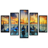 5 Piece Wooden Wall Decor with Venice City Coast Painting, Multicolor