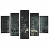 5 Piece Wooden Wall Decor with View of Skyscrapers, Black and White