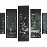 5 Piece Wooden Wall Decor with View of Skyscrapers, Black and White