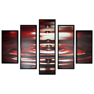 5 Piece Wooden Wall Decor with Water Drop Print, Red and Black