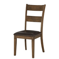 Wooden Side Chairs with Leatherette Padded Seat and Panelled Back, Set of Two, Brown