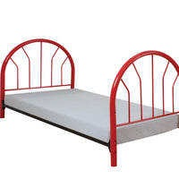 Metal Twin Headboard and Footboard with Curved Spindles, Red