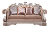 Velvet Upholstered Loveseat with Padded Seat Cushions and Tufted Backrest, Brown and Silver