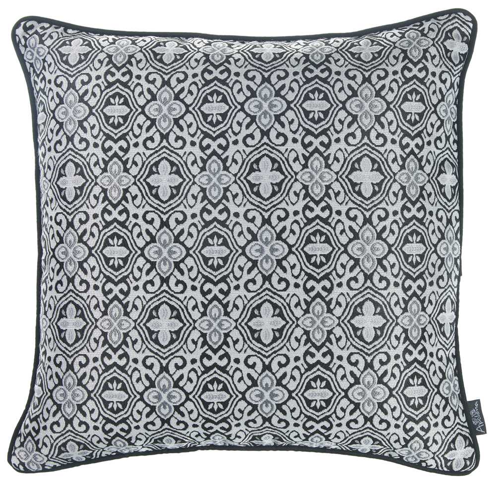 Gray Black Jacquard Medallion Decorative Throw Pillow Cover