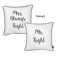 Set of 2 Mr. and Mrs. Right Decorative Printed Pillow Covers