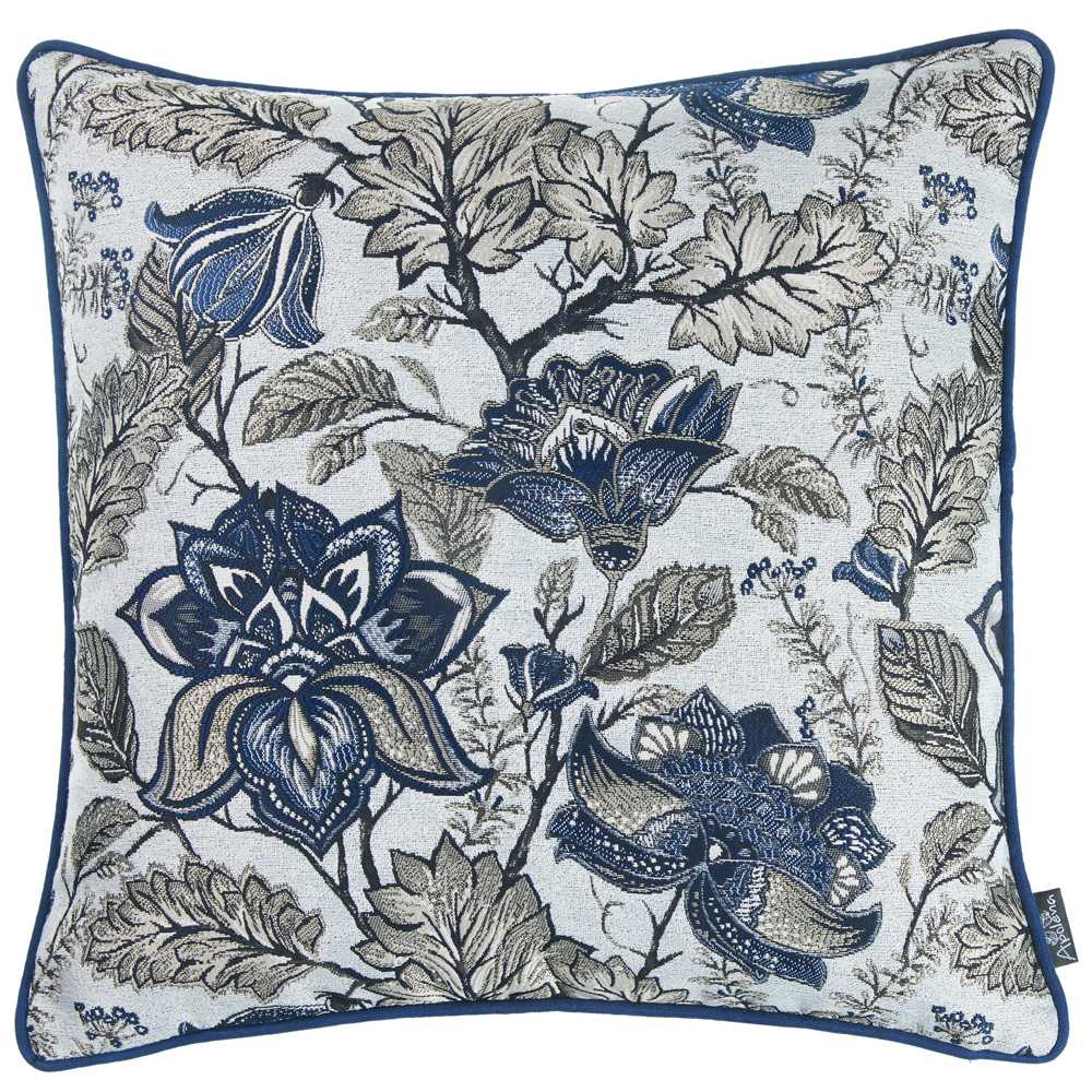 Blue Jacquard Iris Weave Decorative Throw Pillow Cover