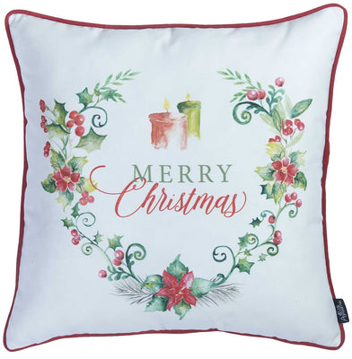 Merry Christmas Wreath Square Decorative Throw Pillow Cover