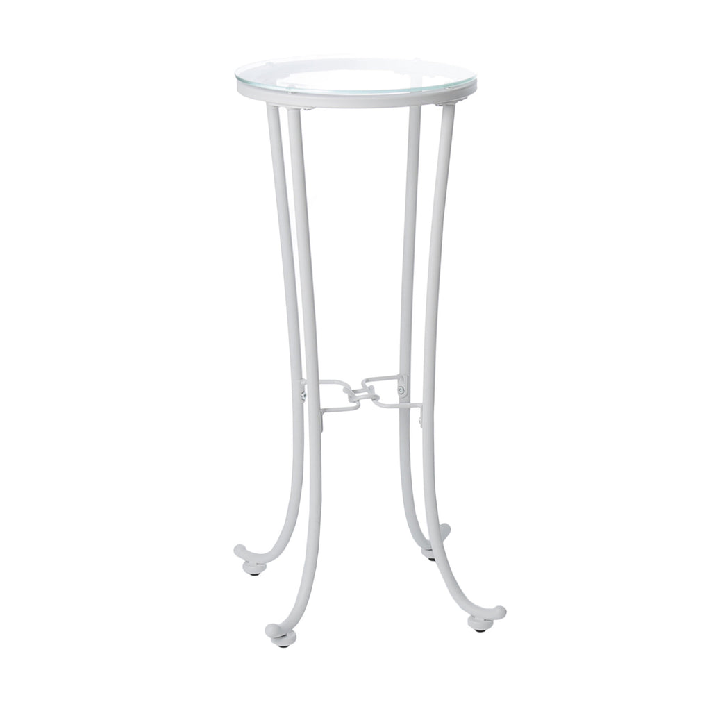 12"x 12"x 28.5" Accent Table White Metal With Tempered Glass