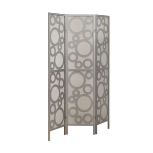 1"x 52"x 70.25" Folding Screen 3 Panel Silver Bubble Design