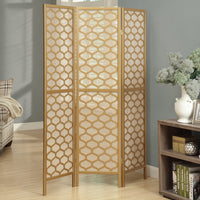 1"x 52"x 70.25" Folding Screen 3 Panel Gold Frame Lantern Design