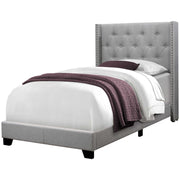 45.25"x 82.75"x 49.75" Bed Twin Size Grey Linen With Chrome Trim