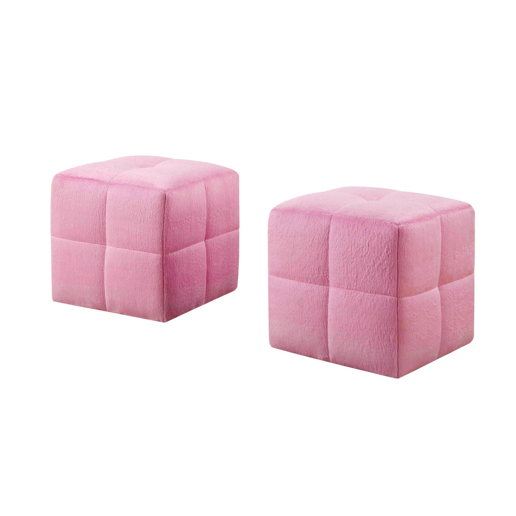 24"x 24"x 24" Ottoman 2pcs Set Juvenile Fuzzy Pink Fabric