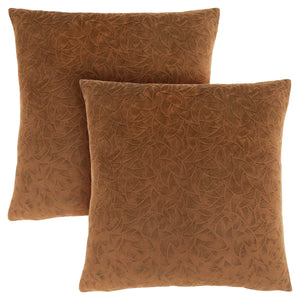 18"x 18" Pillow Light Brown Floral Velvet 2pcs