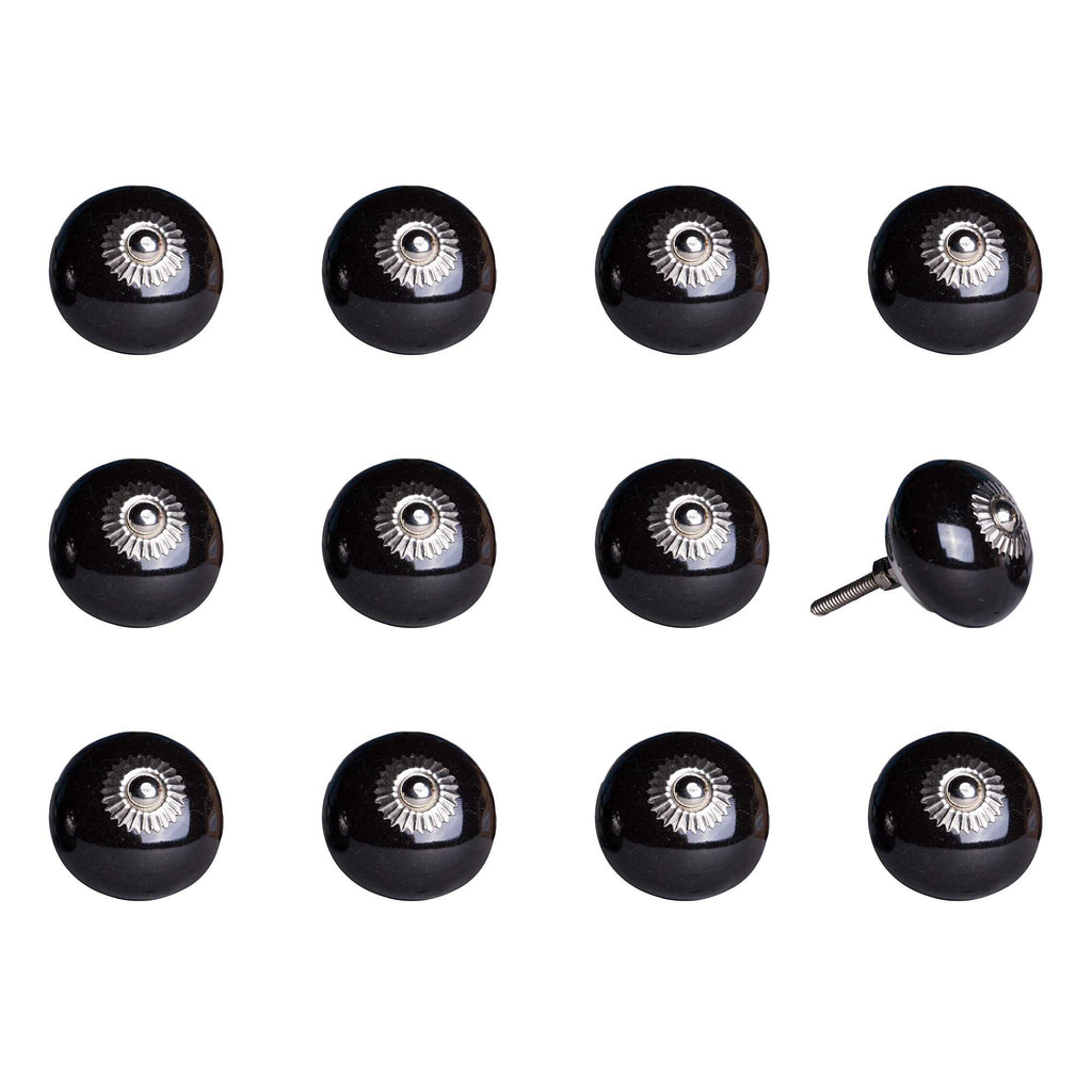 1.5" x 1.5" x 1.5" Ceramic-Metal Black 12 Pack Knob