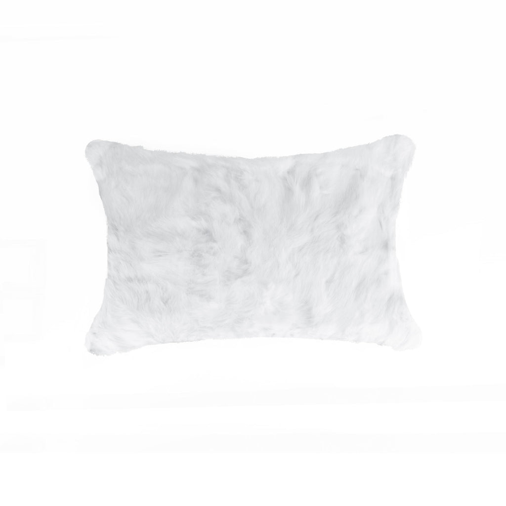 5" x 12" x 20" 100% Natural Rabbit Fur White Pillow