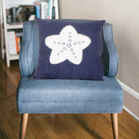 Blue Square Accent Pillow with Nautical White Star